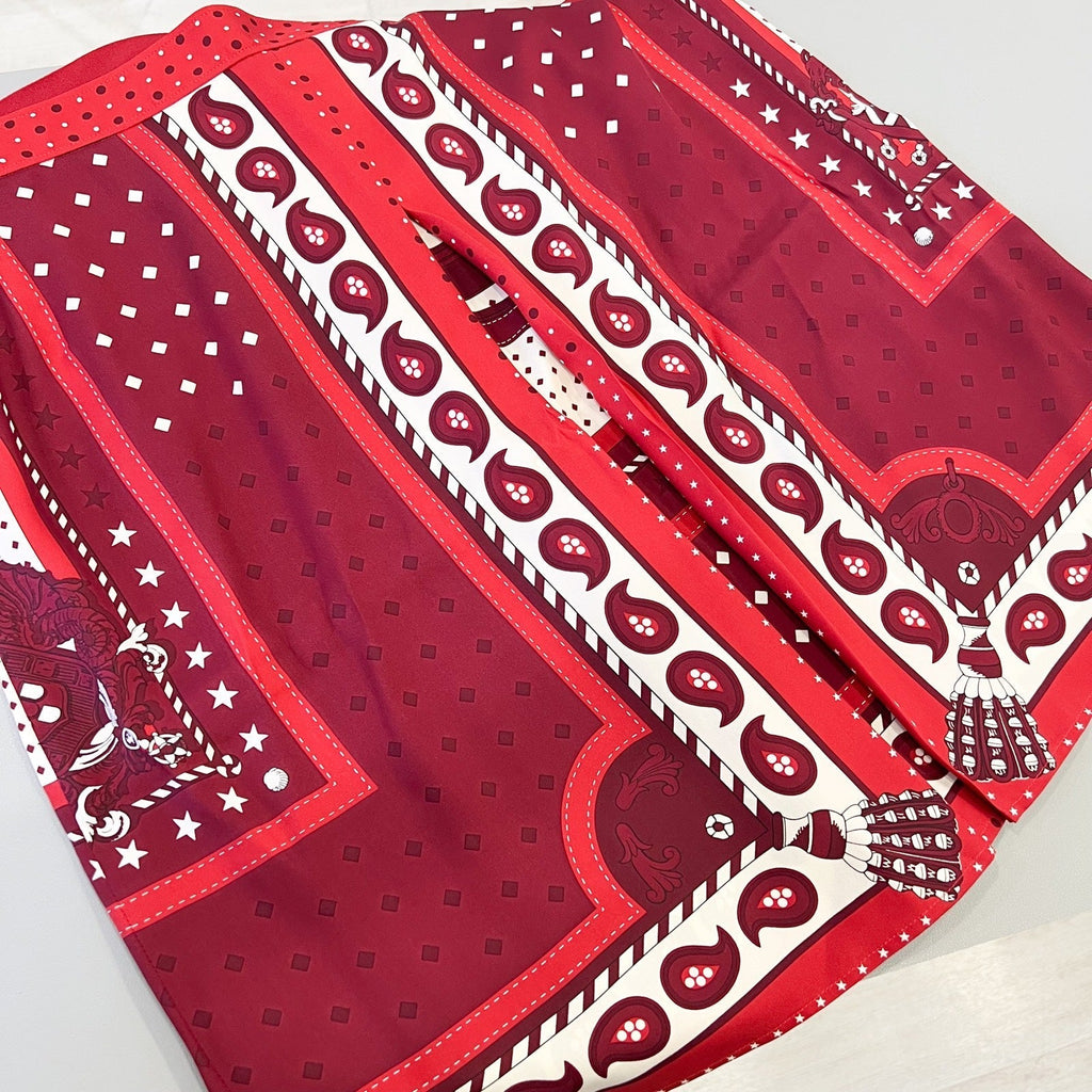 Hermes Skirt in Red and White Silk Sz 42