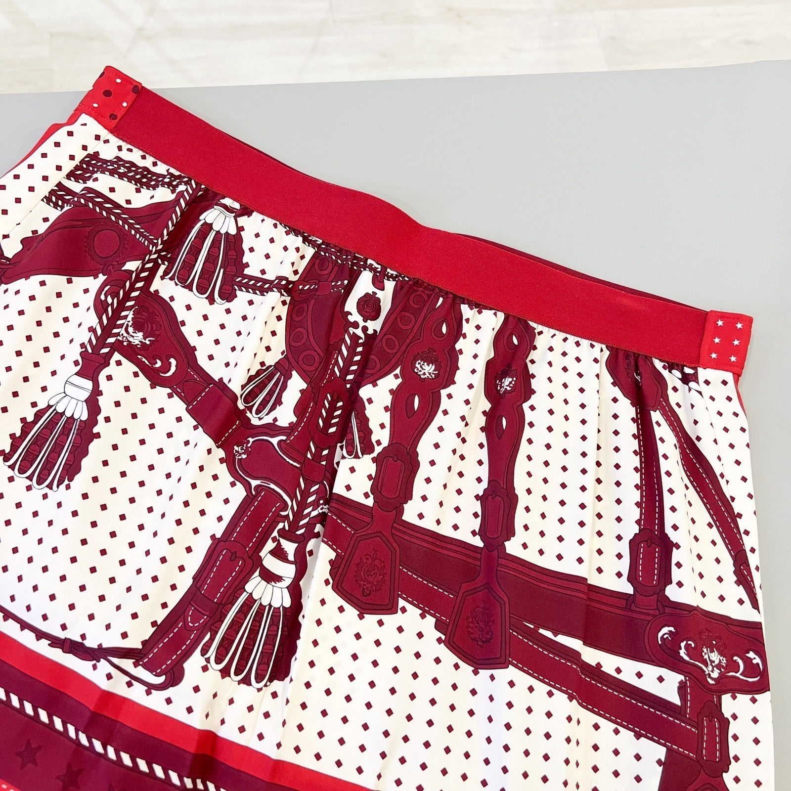Hermes Skirt in Red and White Silk Sz 42