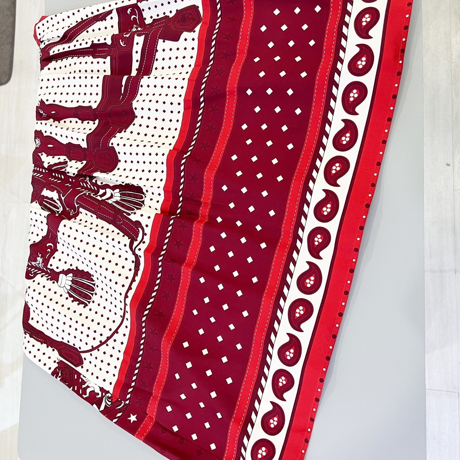 Hermes Skirt in Red and White Silk Sz 42