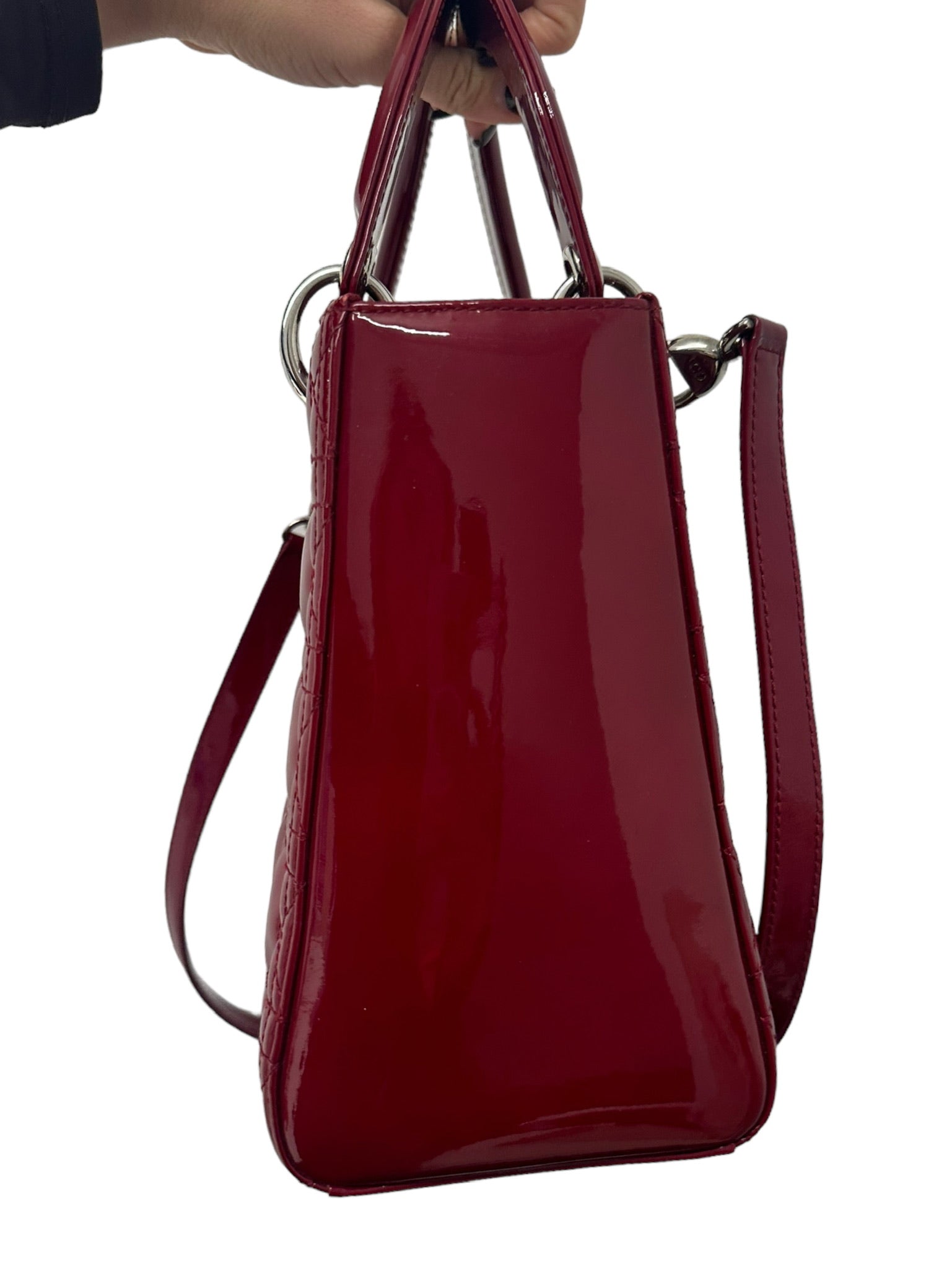 DIOR - Red Patent Lady Dior Medium