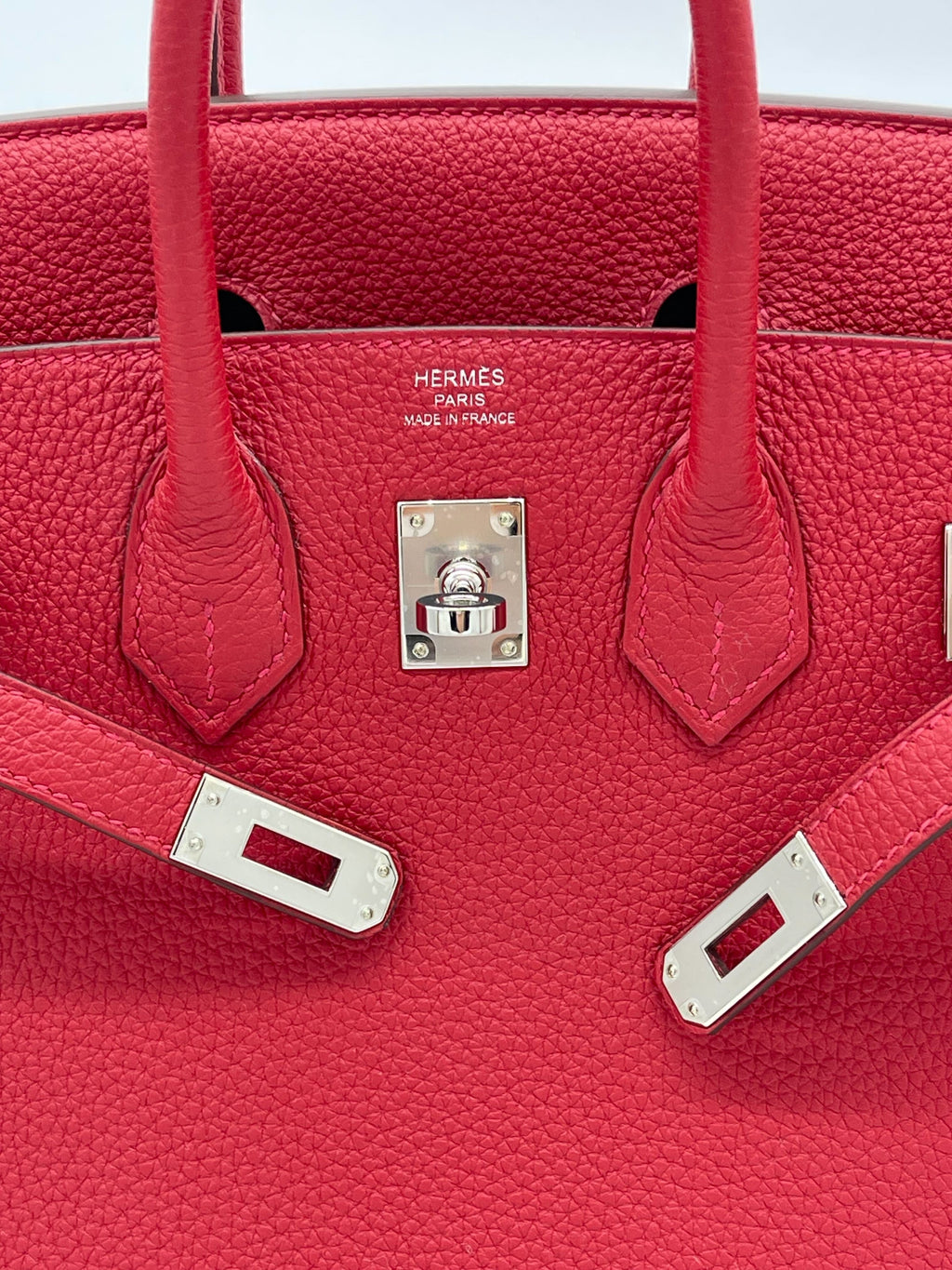 Hermes Birkin 25 Verso Veau Rouge Casaque Togo Palladium Hardware