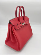 Hermes Birkin 25 Verso Veau Rouge Casaque Togo Palladium Hardware