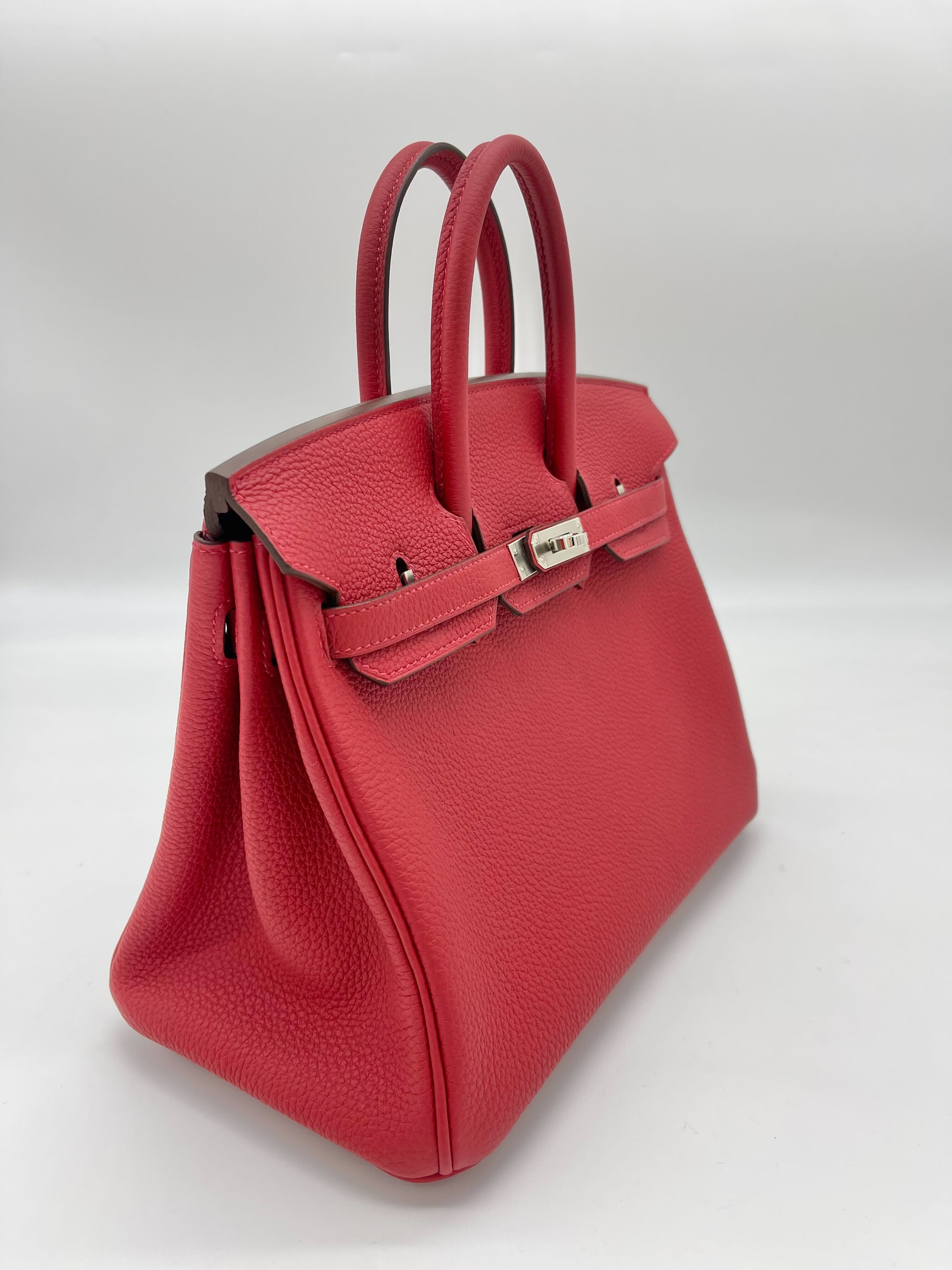 Hermes Birkin 25 Verso Veau Rouge Casaque Togo Palladium Hardware