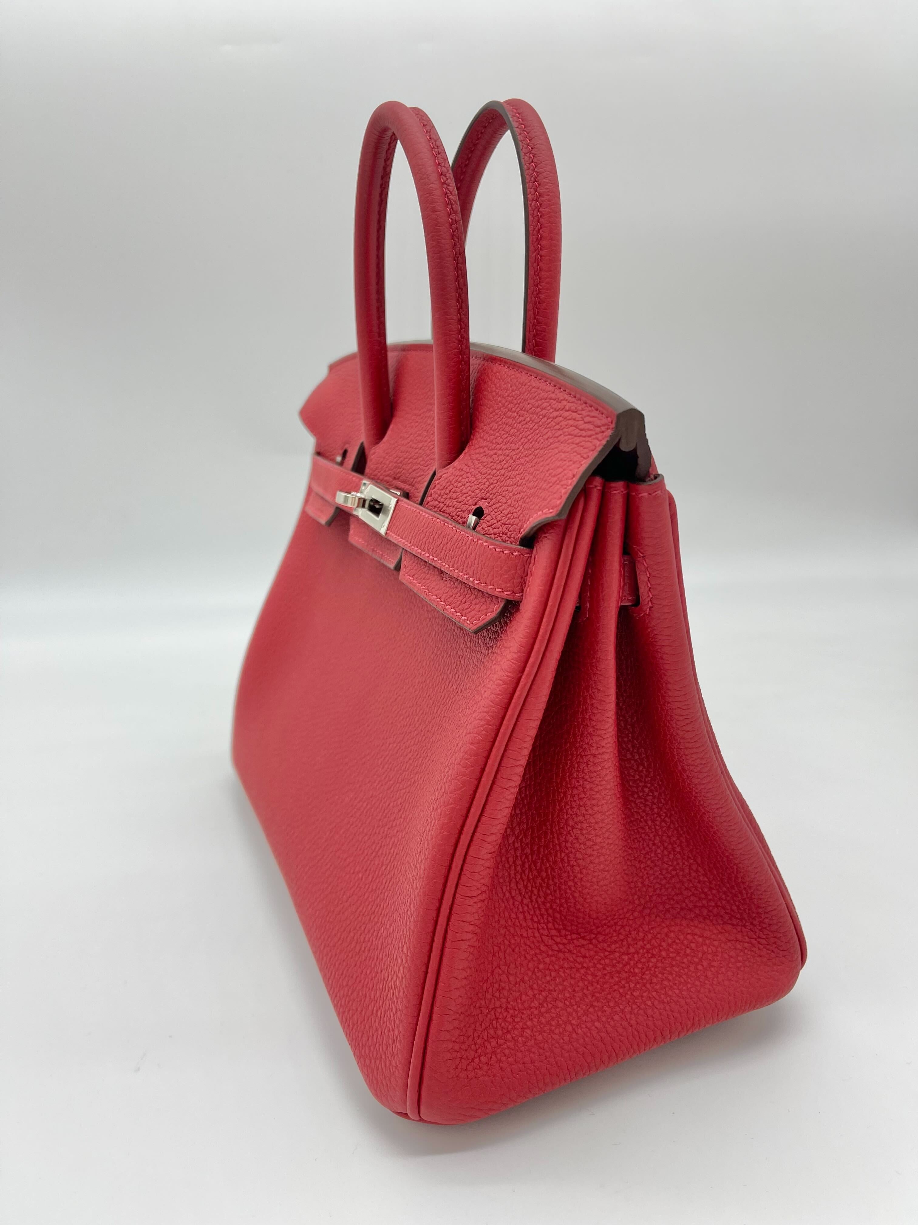 Hermes Birkin 25 Verso Veau Rouge Casaque Togo Palladium Hardware