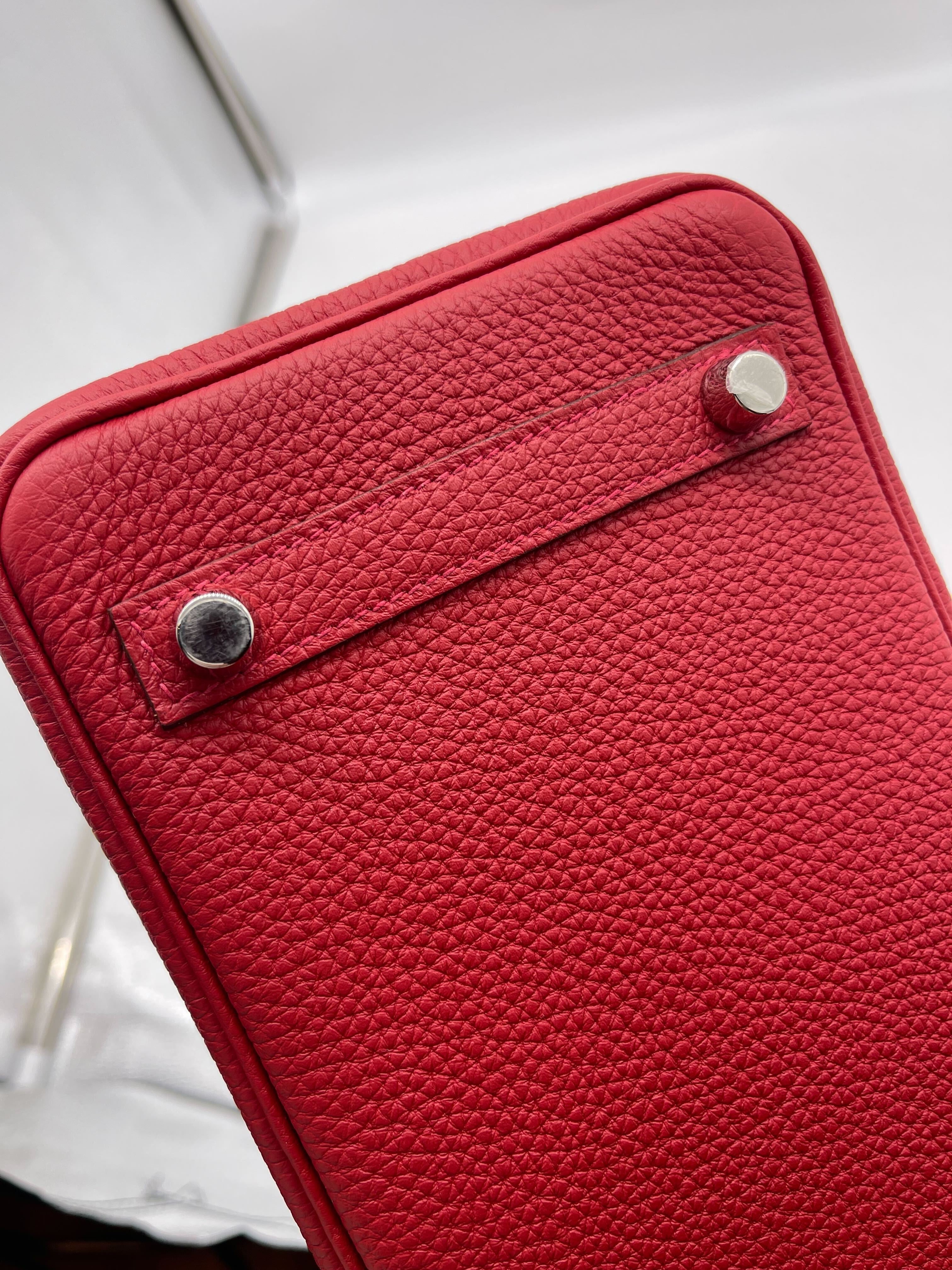 Hermes Birkin 25 Verso Veau Rouge Casaque Togo Palladium Hardware