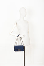 FENDI FF Baguette Chain Shoulder Bag Canvas Navy