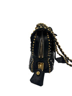 PRADA - Black Glace Calf Studded Pushlock Chain Shoulder Bag