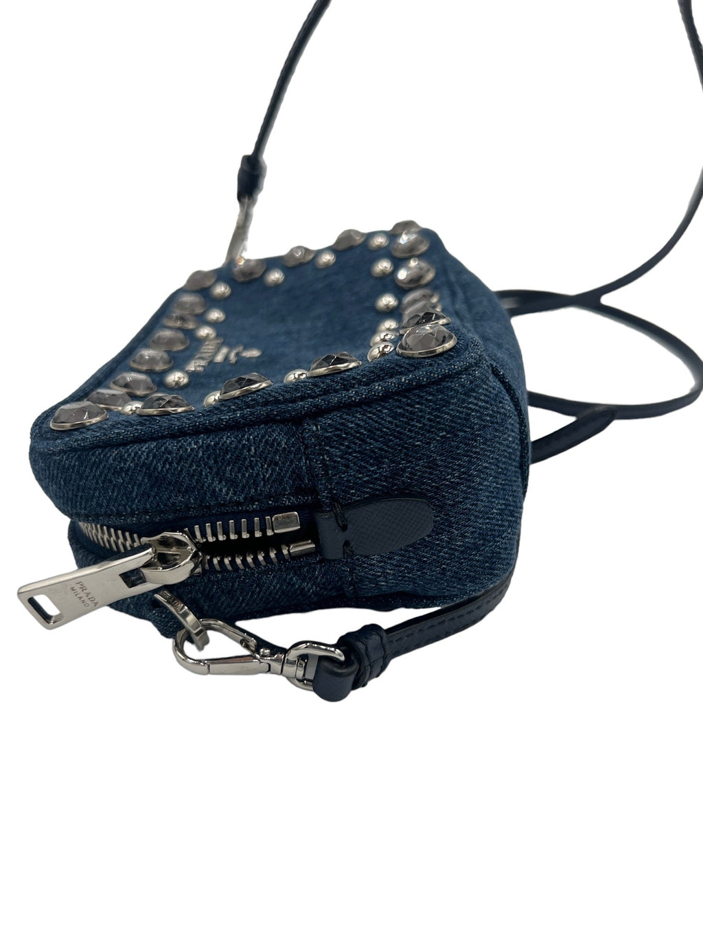 PRADA - Embellished Denim Camera Crossbody Bag