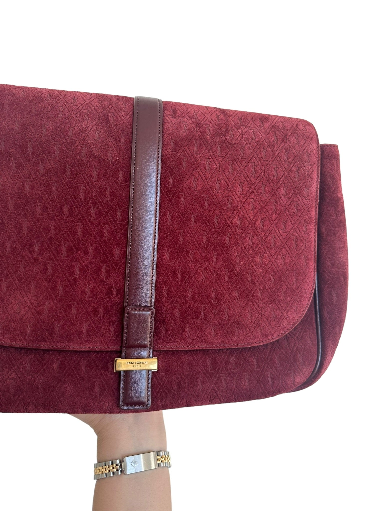 SAINT LAURENT - Crossbody Burgundy Suede Bag