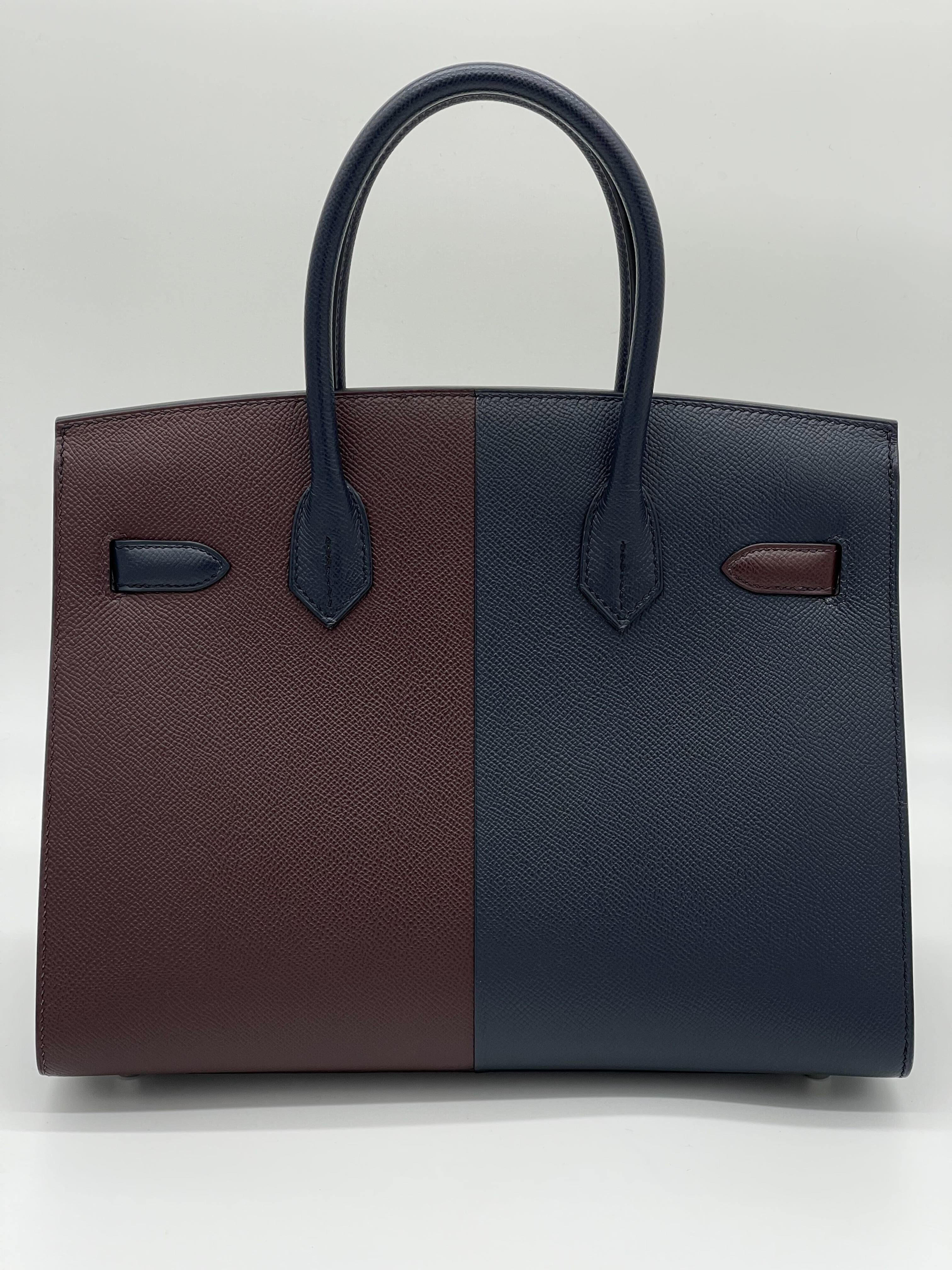 Hermes Birkin 30 Casaque Rouge Sellier / Bleu Indigo / Rose Texas Epsom