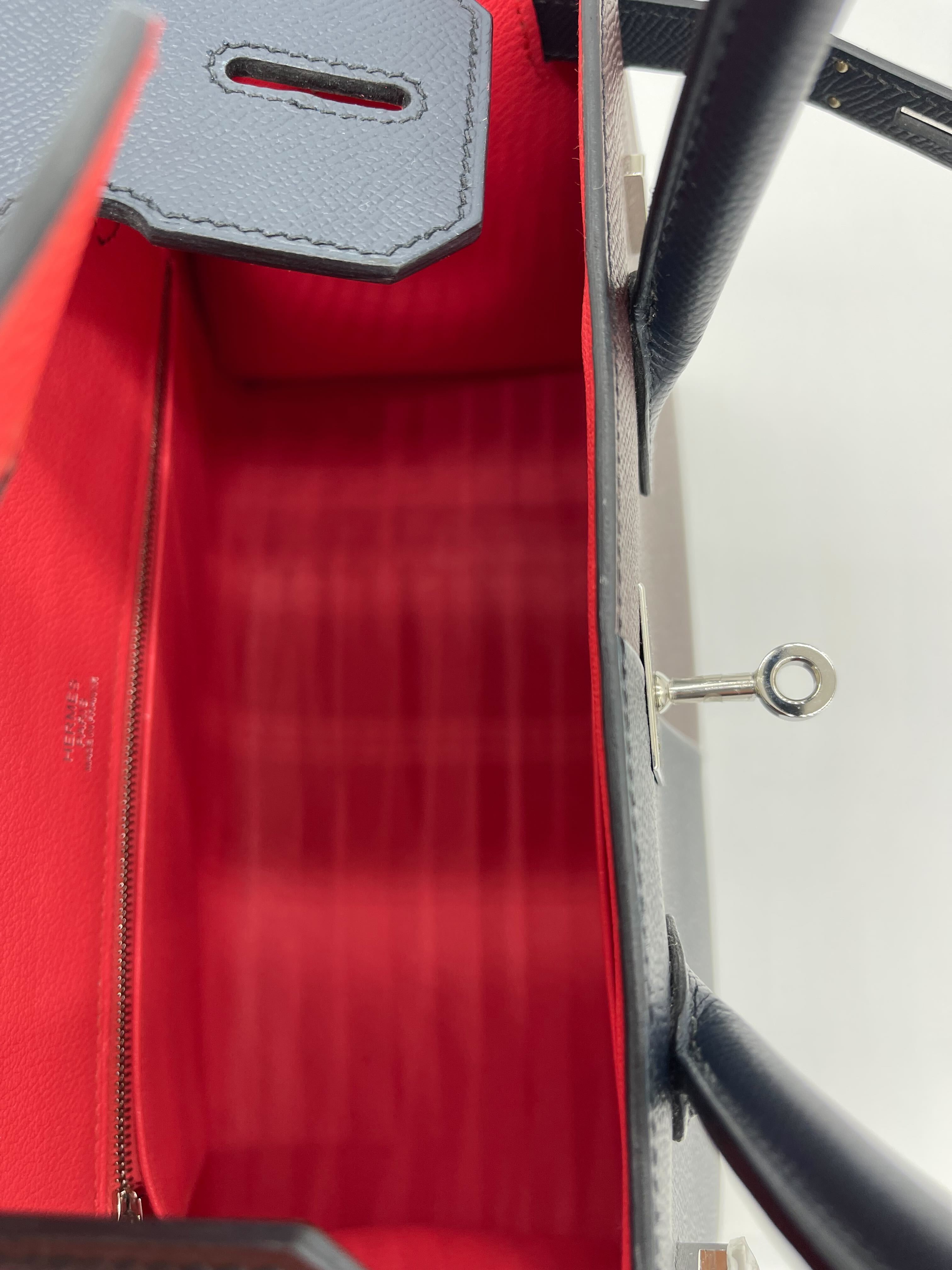 Hermes Birkin 30 Casaque Rouge Sellier / Bleu Indigo / Rose Texas Epsom