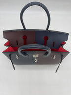 Hermes Birkin 30 Casaque Rouge Sellier / Bleu Indigo / Rose Texas Epsom