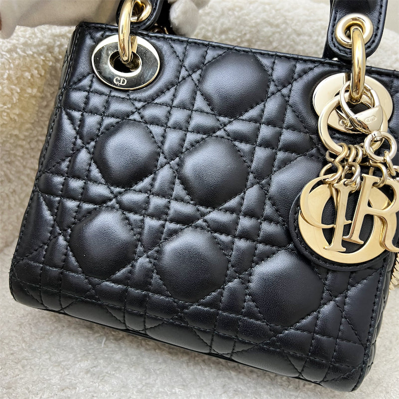 Dior Mini Lady Dior in Black Lambskin and LGHW