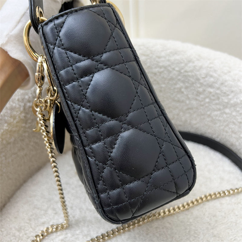 Dior Mini Lady Dior in Black Lambskin and LGHW