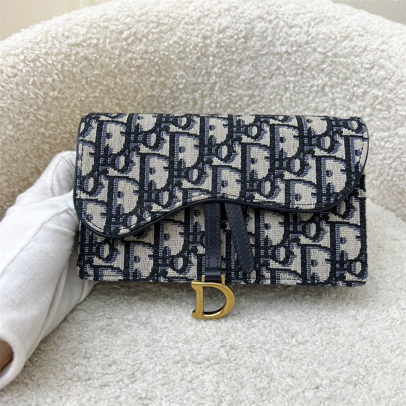 Dior Saddle Belt Pouch in Blue Dior Oblique Jacquard and AGHW