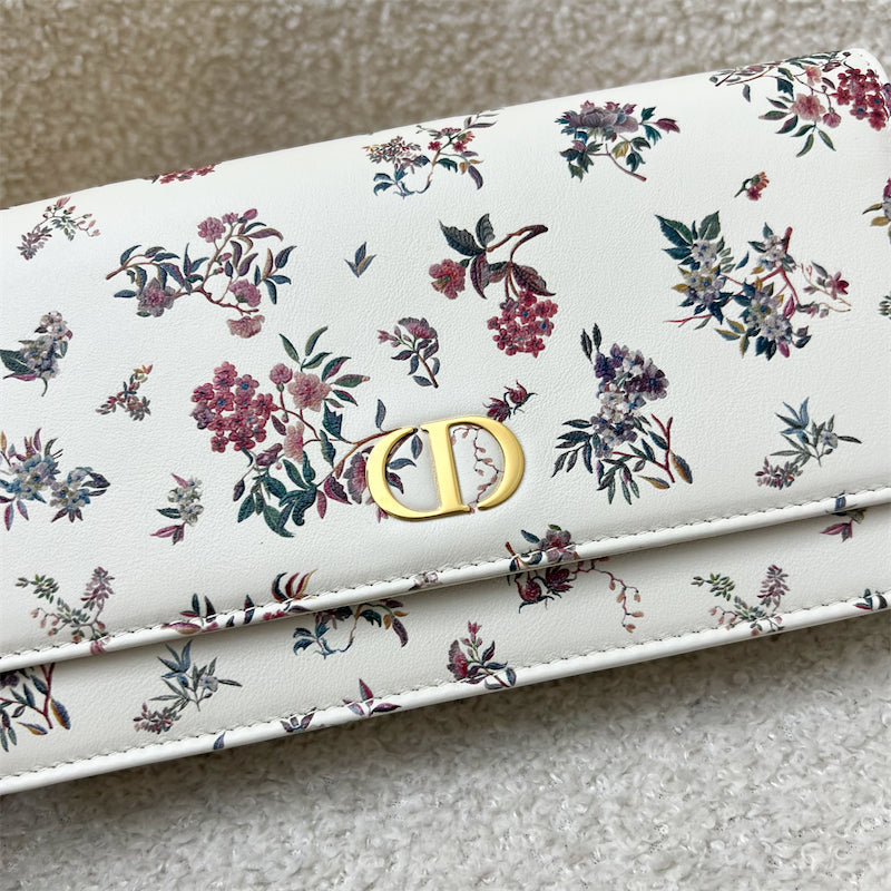 Dior Caro Pouch / Wallet on Chain WOC in White Petites Fleurs Calfskin and GHW