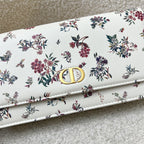 Dior Caro Pouch / Wallet on Chain WOC in White Petites Fleurs Calfskin and GHW