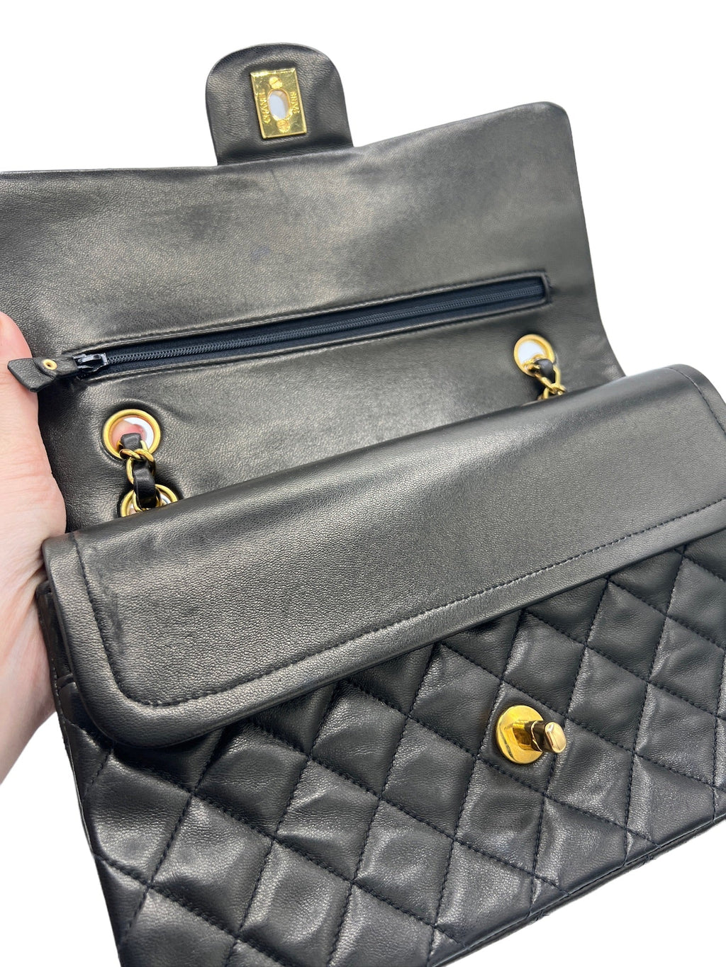 CHANEL - Double Flap Lambskin Matelasse Shoulder Bag