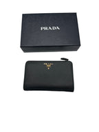 PRADA -  Bifold Wallet Black Saffiano Metal Leather