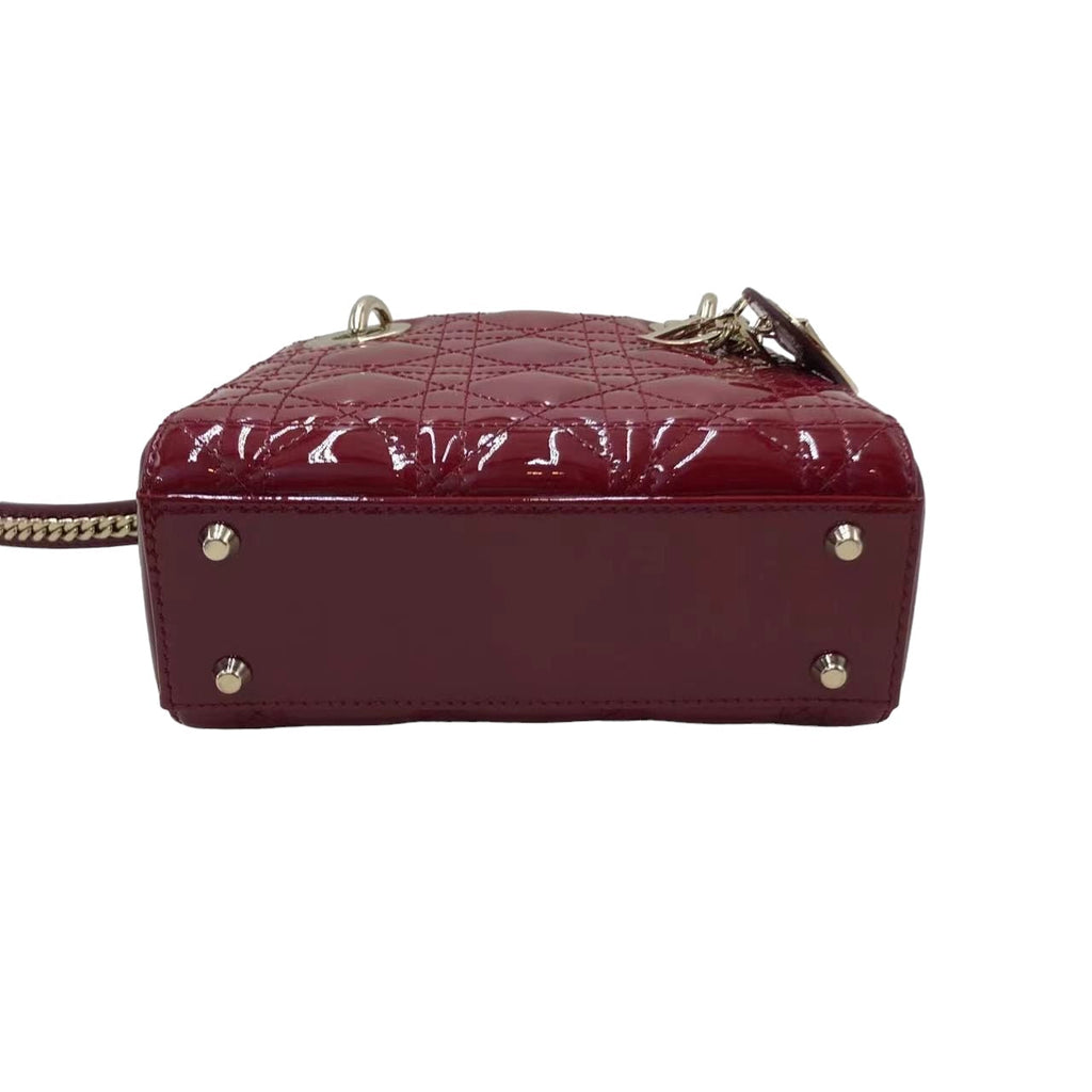 DIOR - Red Patent Cannage Mini Lady Dior Crossbody Bag