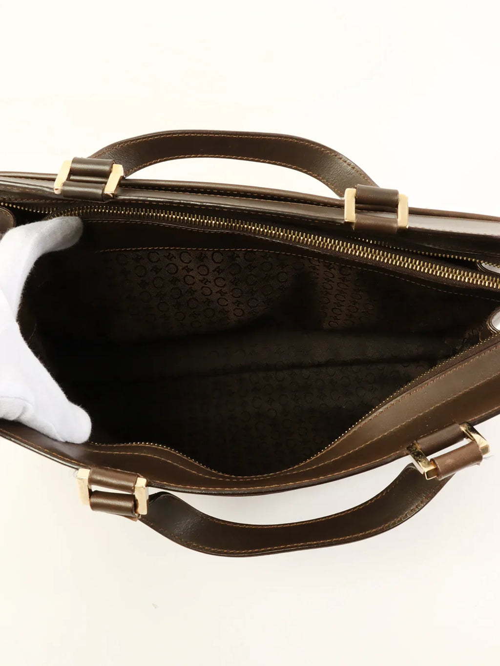 CELINE C Macadam Pattern Top Handle Bag Brown