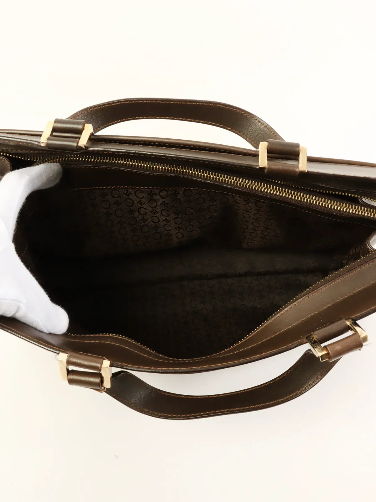 CELINE C Macadam Pattern Top Handle Bag Brown