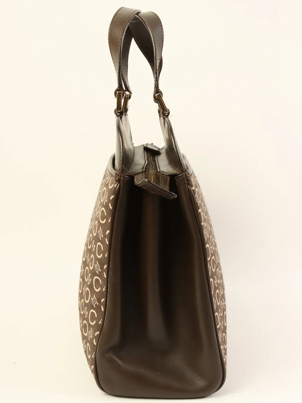 CELINE C Macadam Pattern Top Handle Bag Brown