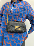 FENDI Zucca Baguette Leather 2Way Shoulder Bag Black 8BR793