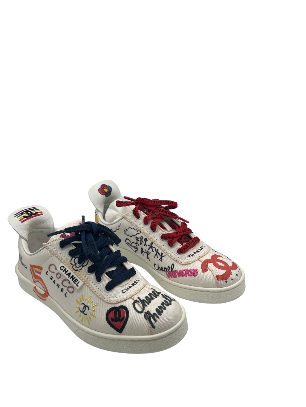 CHANEL - White Multi Canvas Leather Sneakers