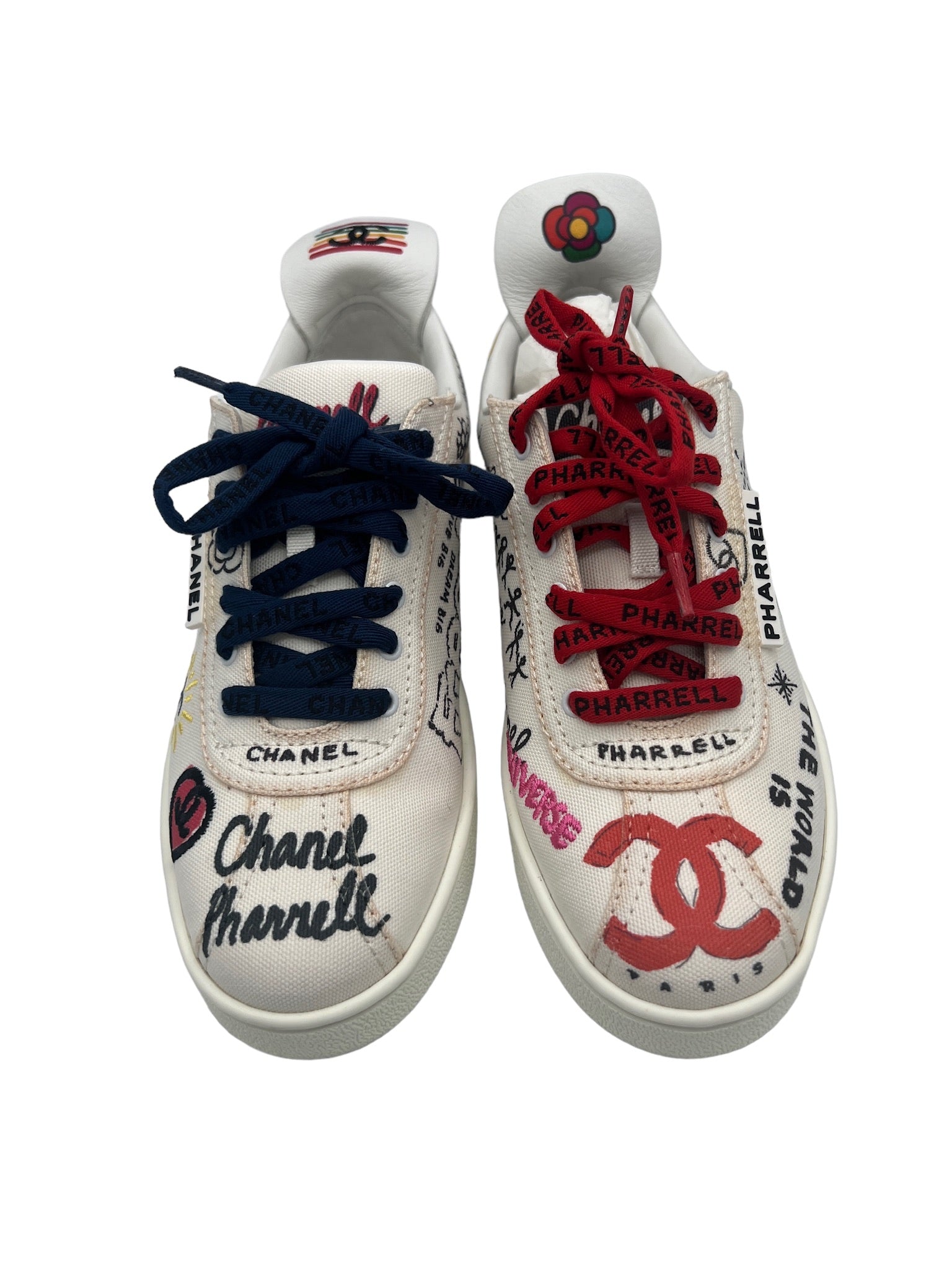 CHANEL - White Multi Canvas Leather Sneakers