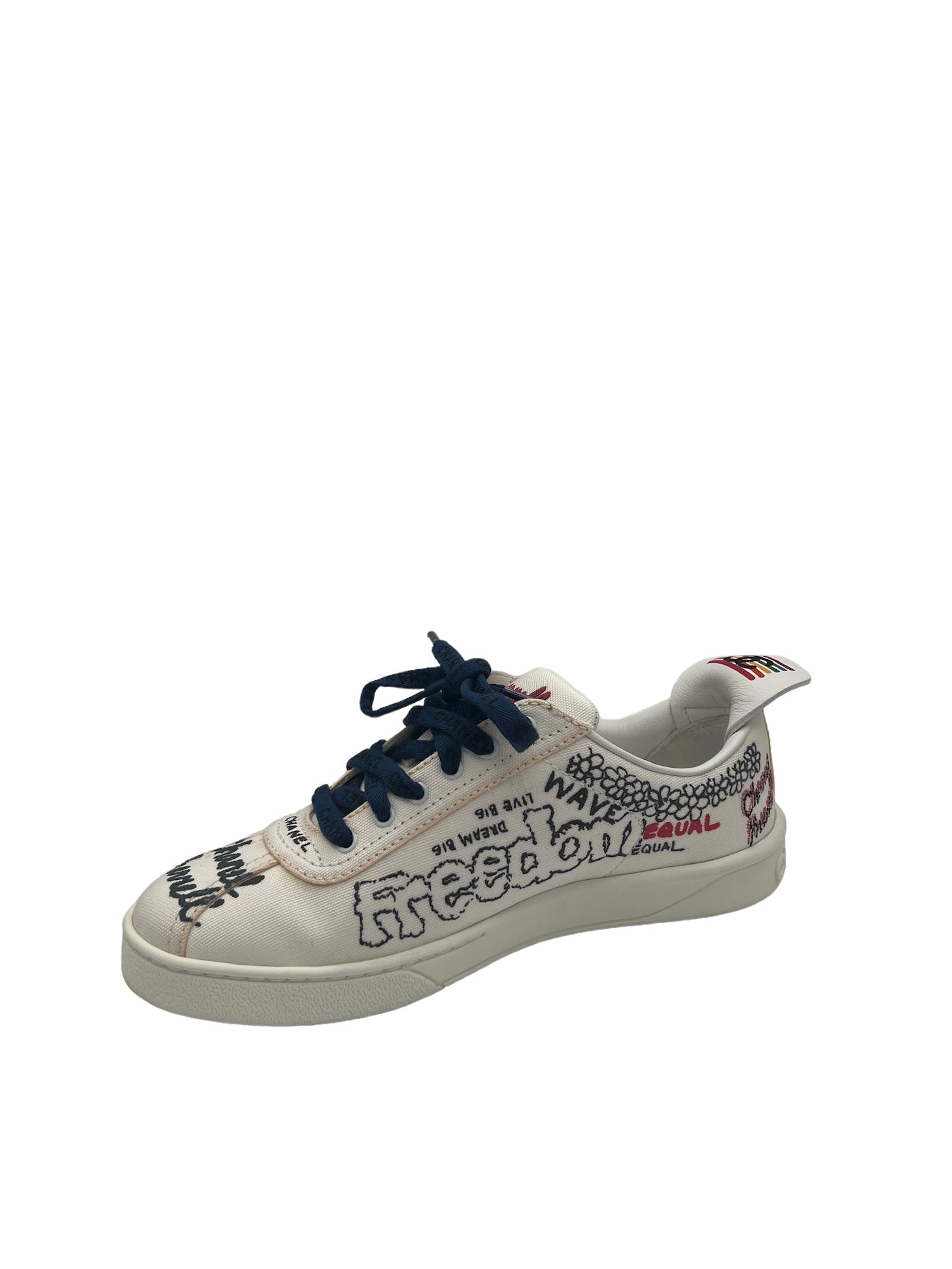 CHANEL - White Multi Canvas Leather Sneakers