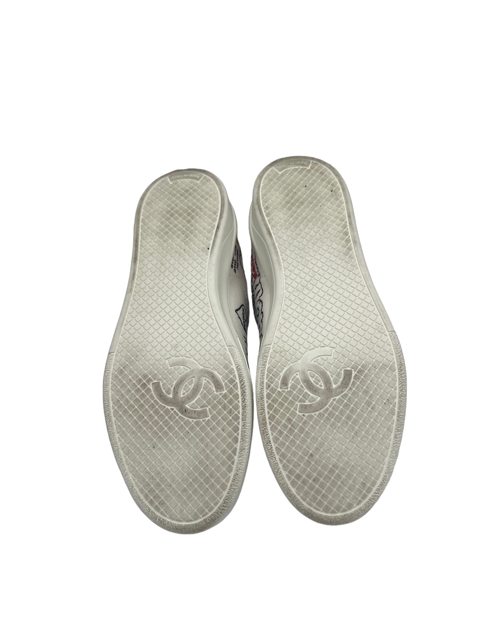 CHANEL - White Multi Canvas Leather Sneakers
