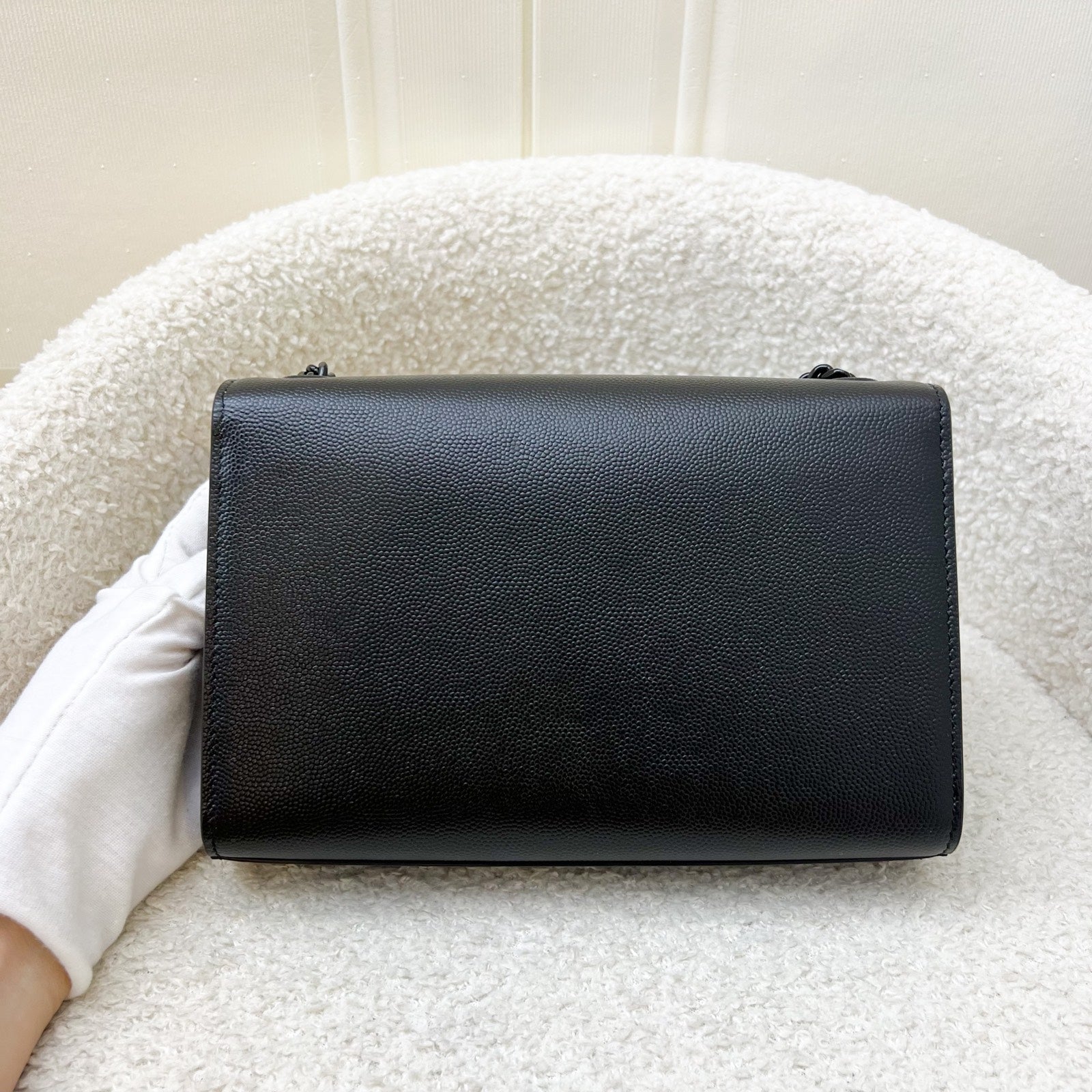Saint Laurent YSL Small Kate So Black Flap / Clutch Bag with Chain in Black Grained Calfskin and BHW
