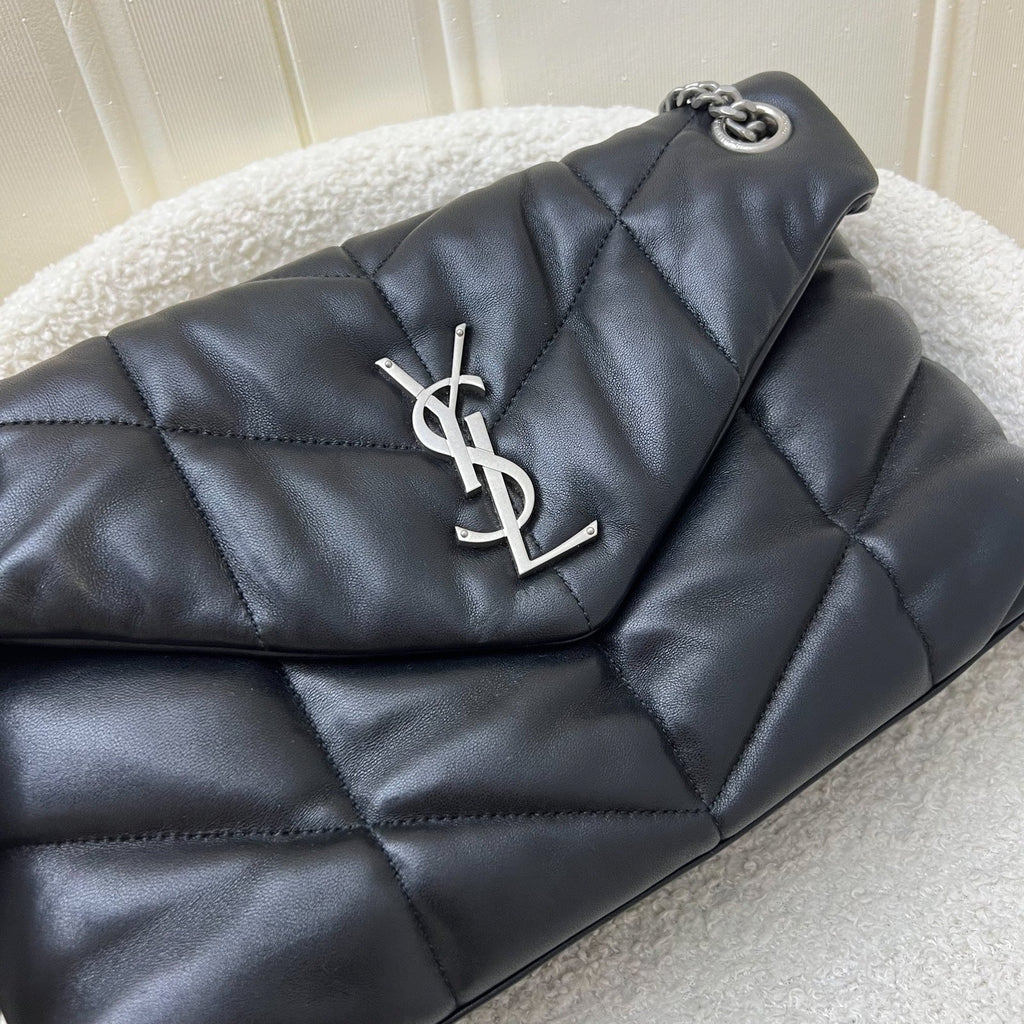 Saint Laurent YSL Small Loulou Puffer Flap Bag in Black Lambskin and PHW