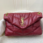 Saint Laurent YSL Small Loulou Puffer Bag in Raspberry Red Lambskin and GHW