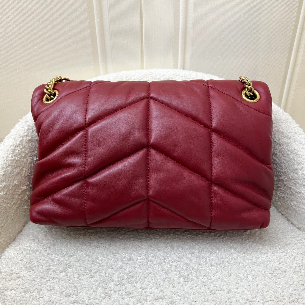 Saint Laurent YSL Small Loulou Puffer Bag in Raspberry Red Lambskin and GHW