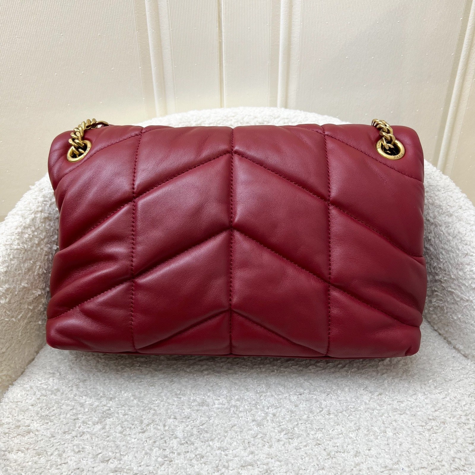 Saint Laurent YSL Small Loulou Puffer Bag in Raspberry Red Lambskin and GHW