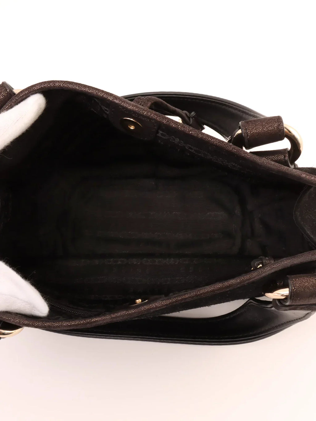 CELINE Suede Logo Charm Top Handle Bag Black