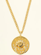 CELINE Rhinestone Round Logo Plate Necklace