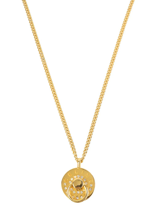 CELINE Rhinestone Round Logo Plate Necklace