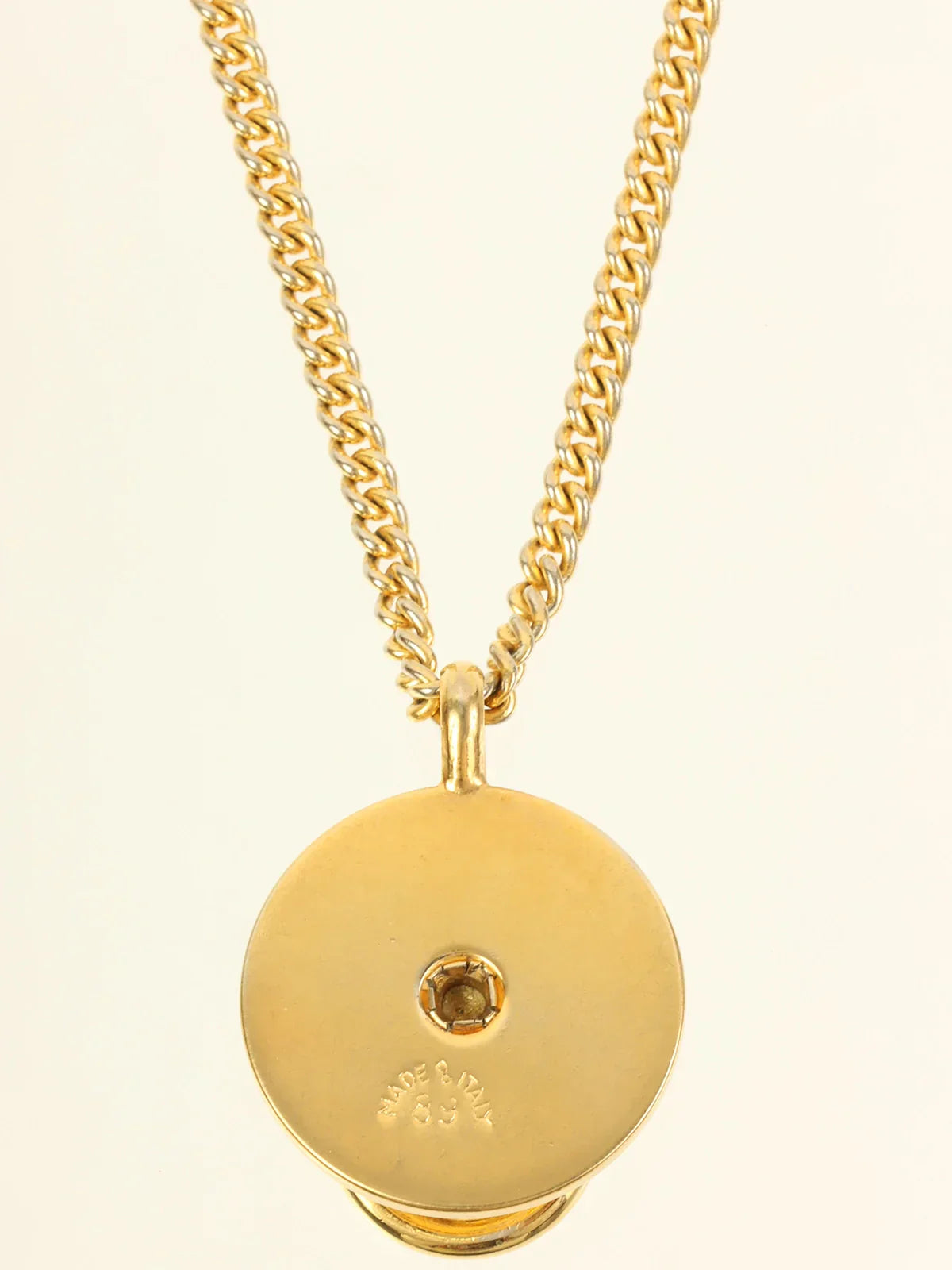 CELINE Rhinestone Round Logo Plate Necklace