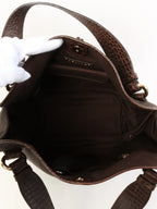 CELINE Canvas Crocodile Embossed Combination Macadam Pattern Logo Plate Top Handel Bag Black
