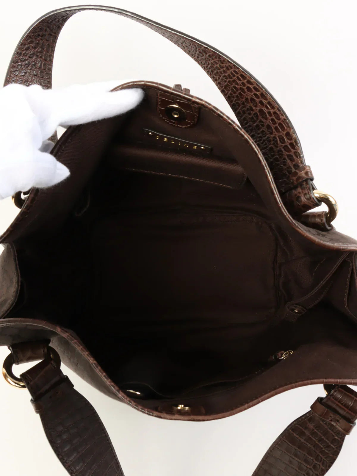 CELINE Canvas Crocodile Embossed Combination Macadam Pattern Logo Plate Top Handel Bag Black