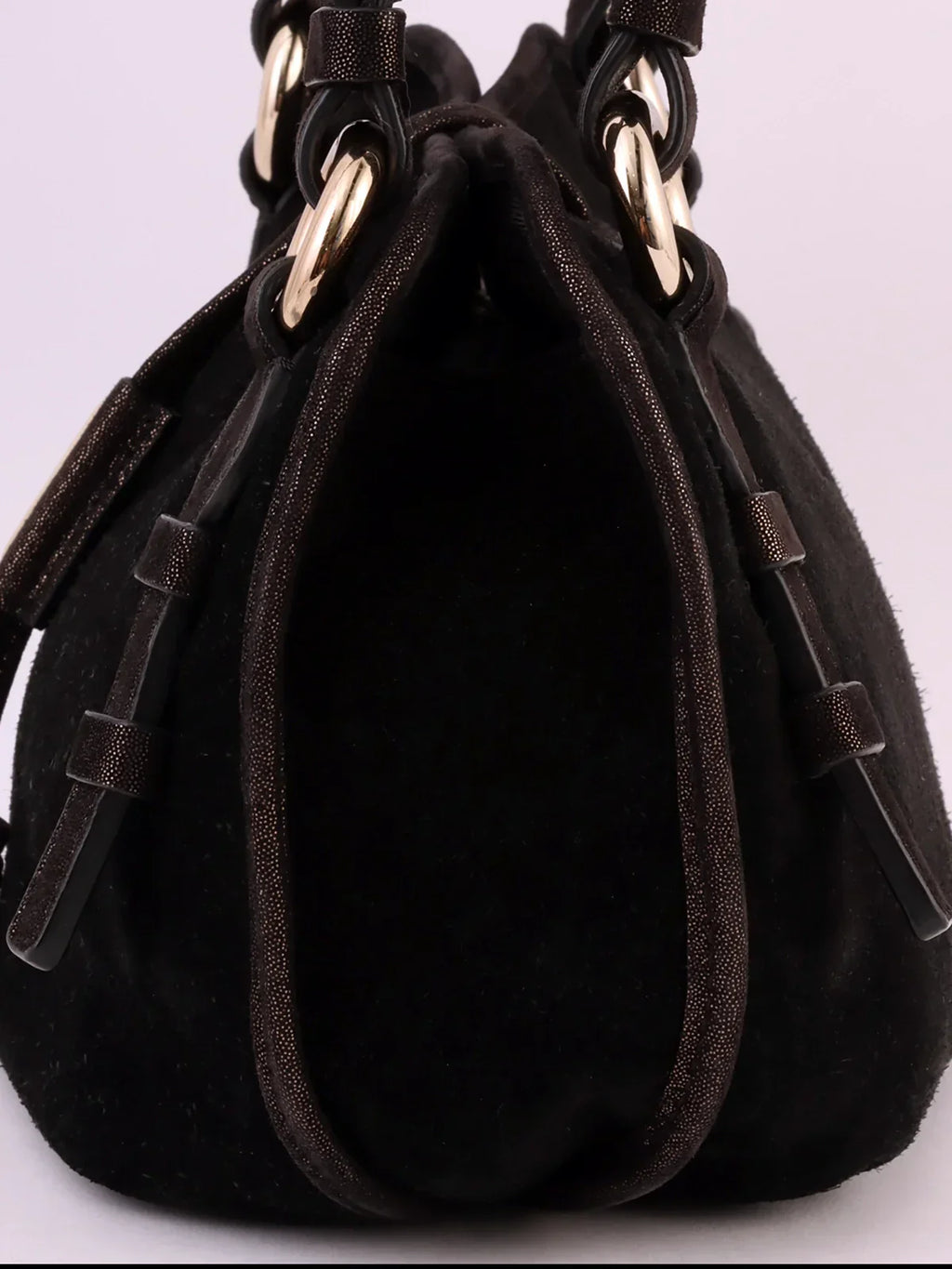 CELINE Suede Logo Charm Top Handle Bag Black