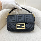 Fendi Mini Baguette Flap Bag in FF Motif Embossed Nappa Leather and GHW