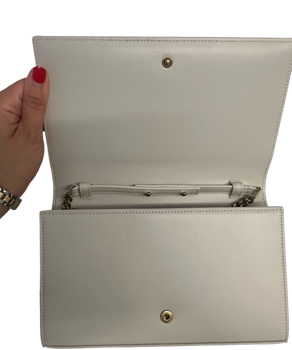 SAINT LAURENT - Crema Leather Monogram Tri Tone Kate Chain Wallet