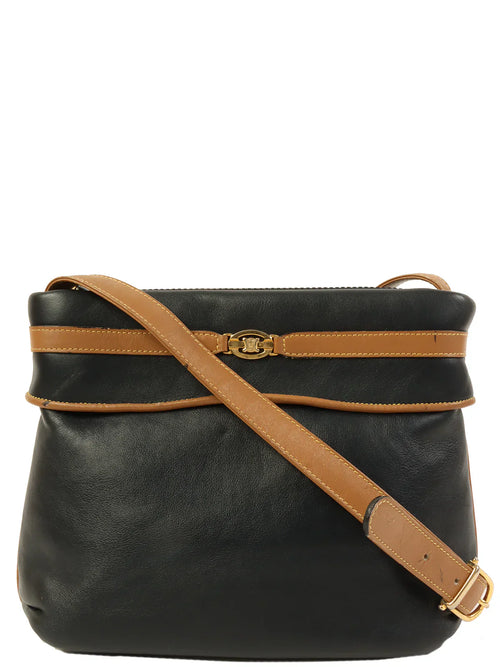 CELINE Macadam Plate Shoulder Bag Black/Camel