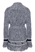 CHRISTIAN DIOR Belted Knit Cardigan Wool Blue Ivory
