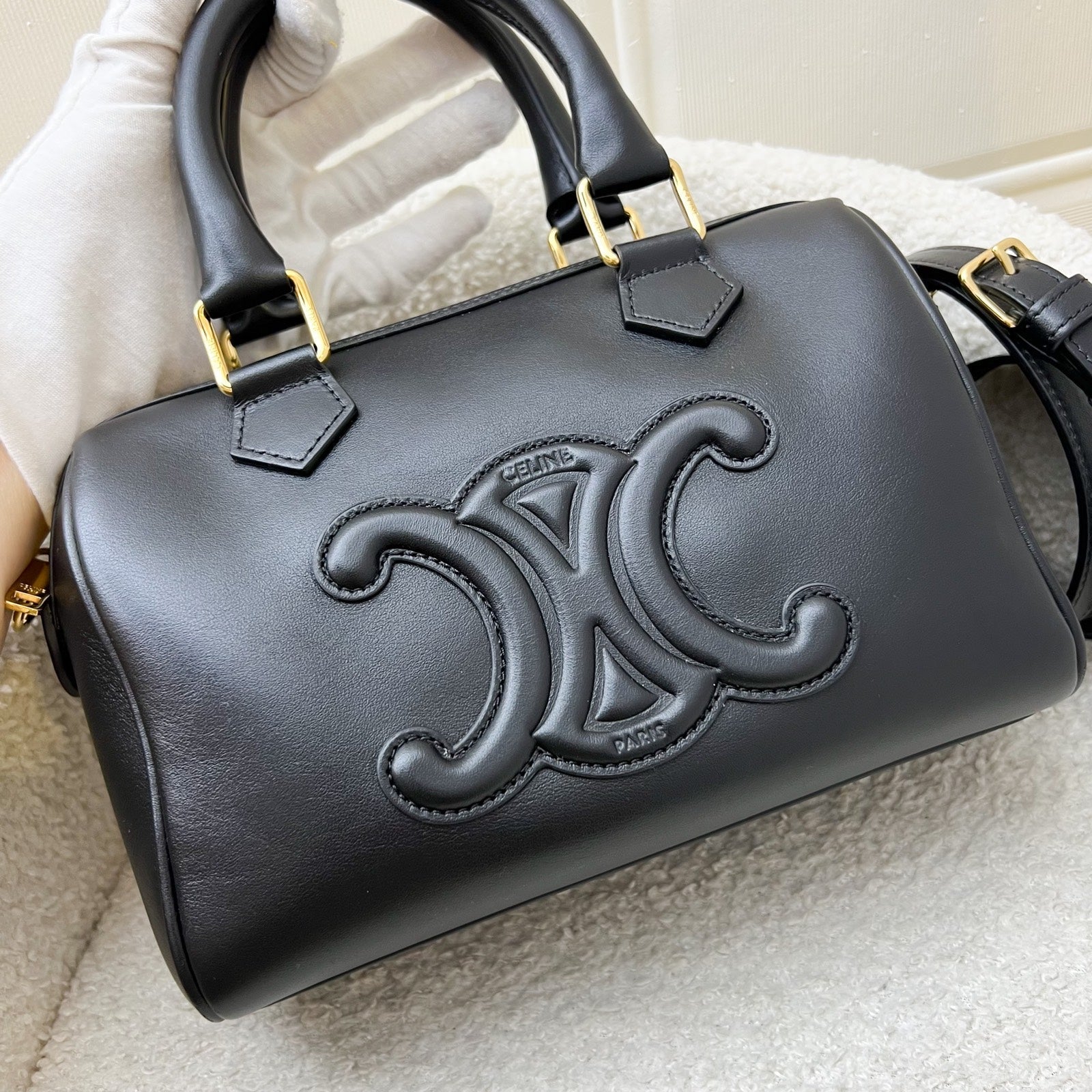 Celine Small Boston Bag in Black Smooth Calfskin and GHW