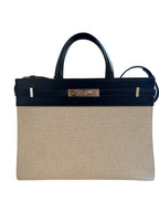 SAINT LAURENT - Beige Canvas & Black Calfskin Small Manhattan Tote